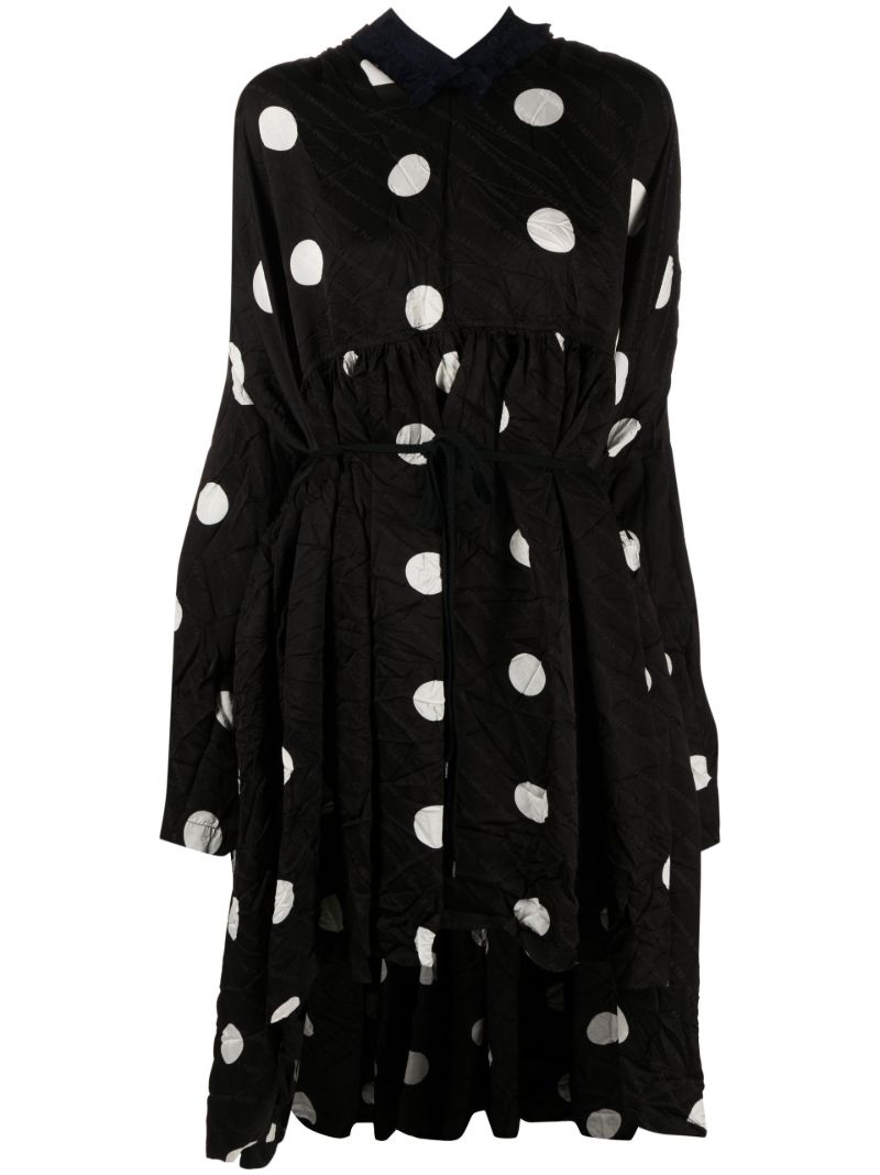 Black Crinkled Polka-dot Midi Dress