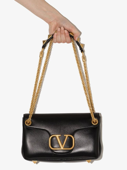 Black Stud Sign Leather Shoulder Bag