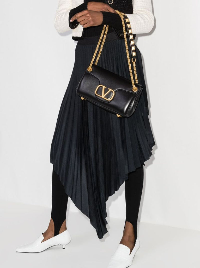 Black Stud Sign Leather Shoulder Bag