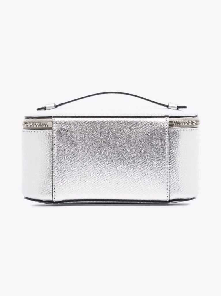 Silver Vlogo Signature Leather Cosmetic Case