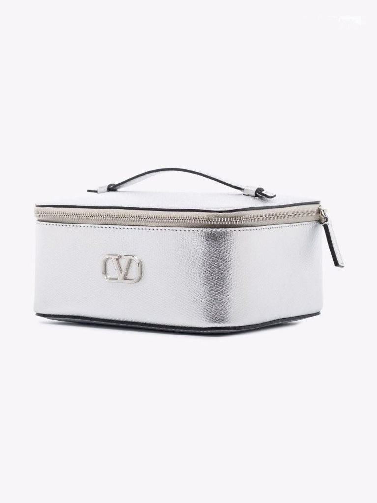 Silver Vlogo Signature Leather Cosmetic Case