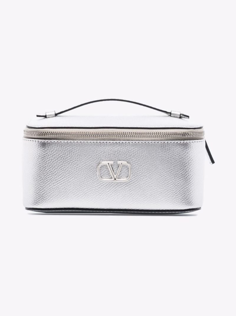 Silver Vlogo Signature Leather Cosmetic Case