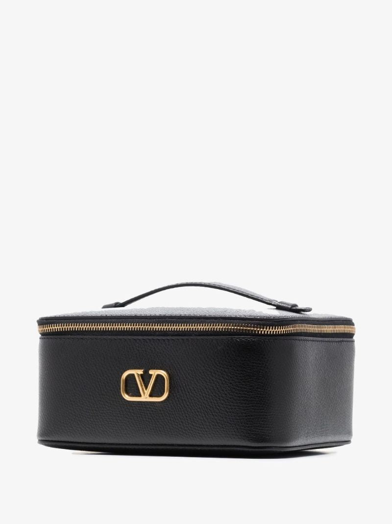 Black Vlogo Signature Leather Cosmetic Case