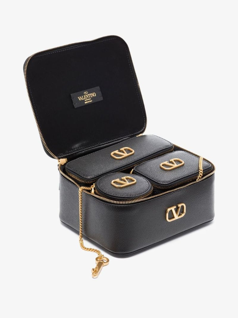 Black Vlogo Signature Leather Cosmetic Case