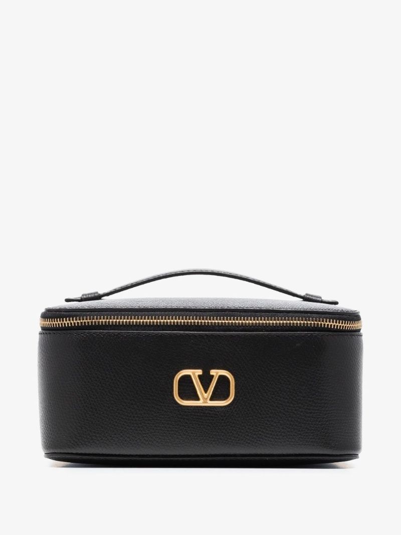 Black Vlogo Signature Leather Cosmetic Case