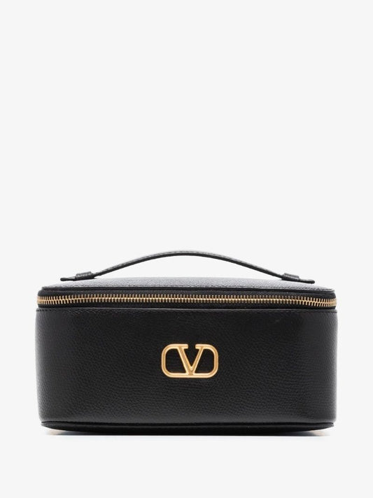 Black Vlogo Signature Leather Cosmetic Case