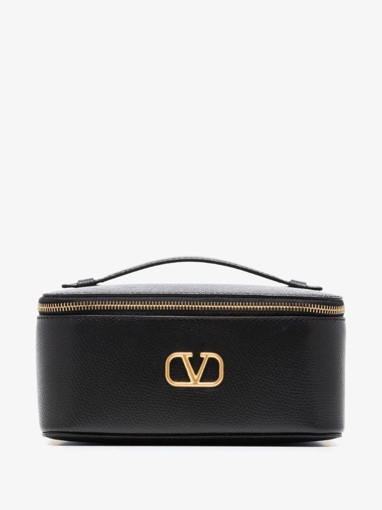 Black Vlogo Signature Leather Cosmetic Case