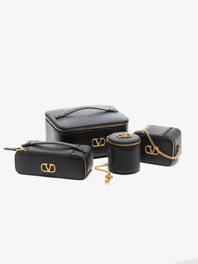 Black Vlogo Signature Leather Cosmetic Case