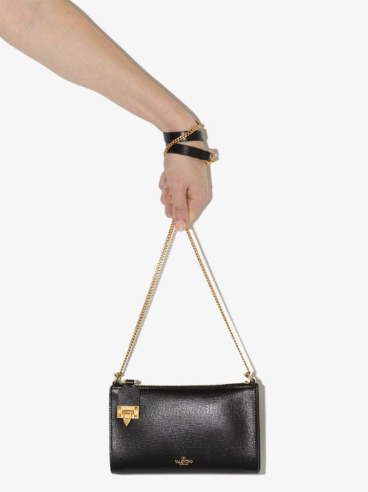Black Rockstud Leather Chain Wallet