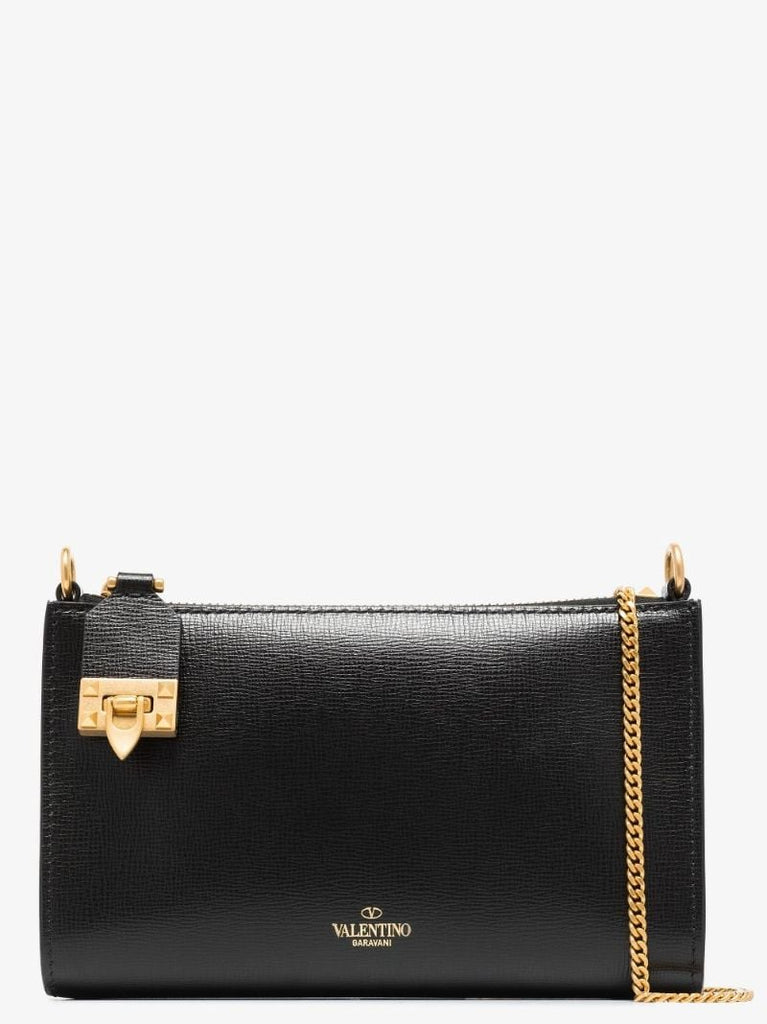 Black Rockstud Leather Chain Wallet