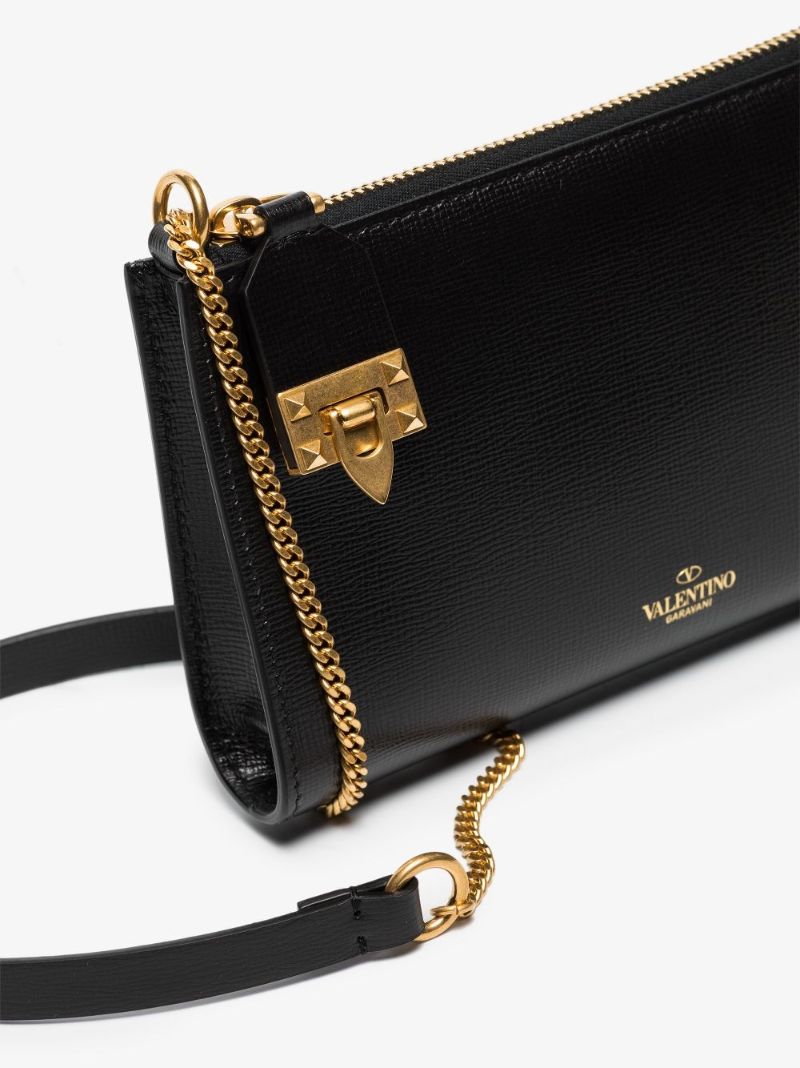 Black Rockstud Leather Chain Wallet