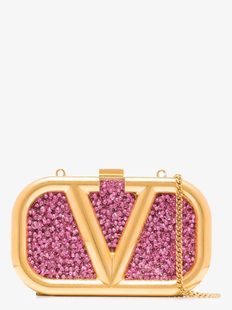Gold Vlogo Signature Crystal Clutch Bag