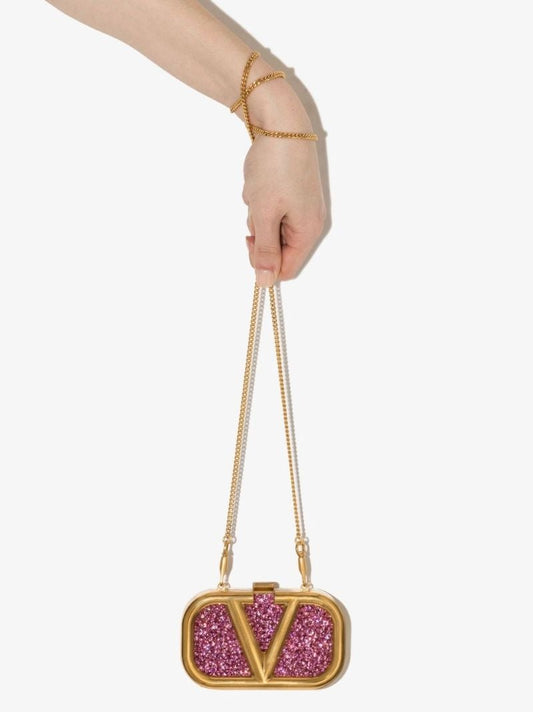 Gold Vlogo Signature Crystal Clutch Bag