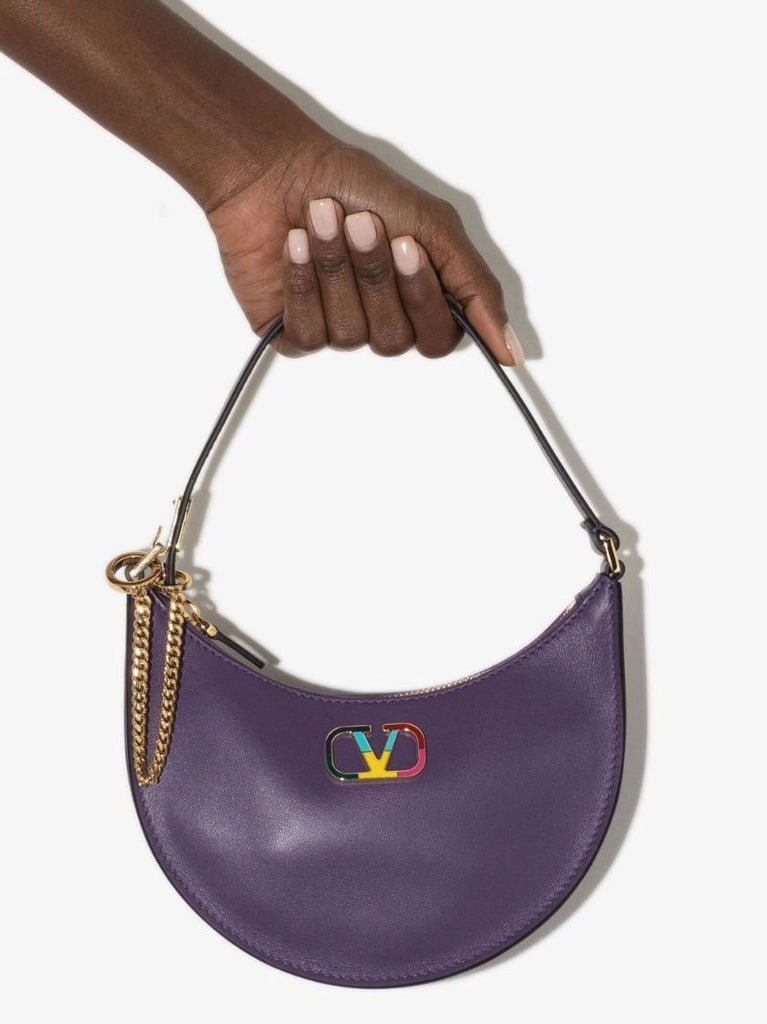 Purple Vlogo Signature Mini Leather Shoulder Bag