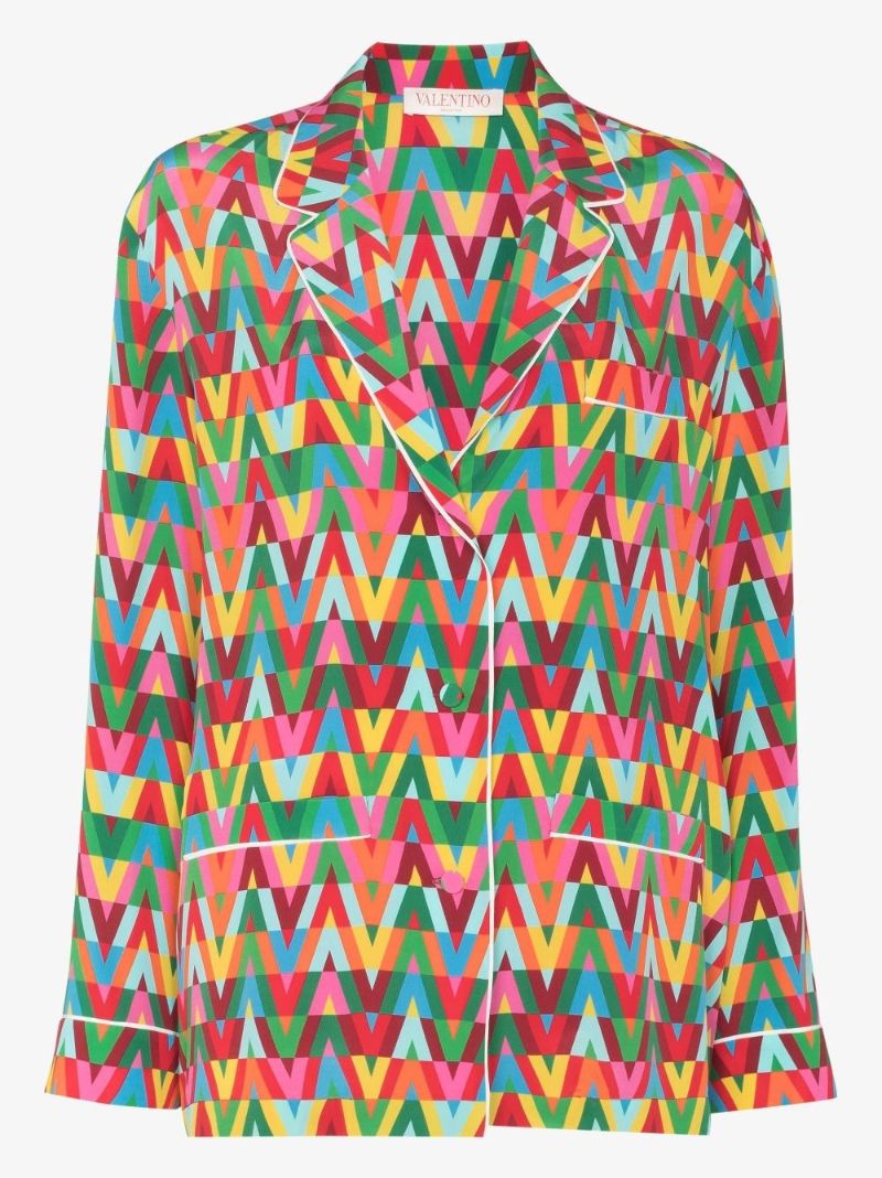 V Optical Print Silk Pyjama Shirt