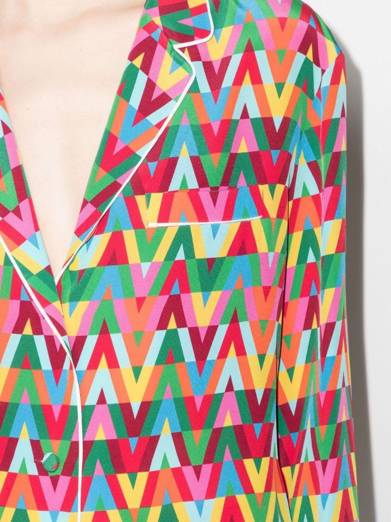 V Optical Print Silk Pyjama Shirt