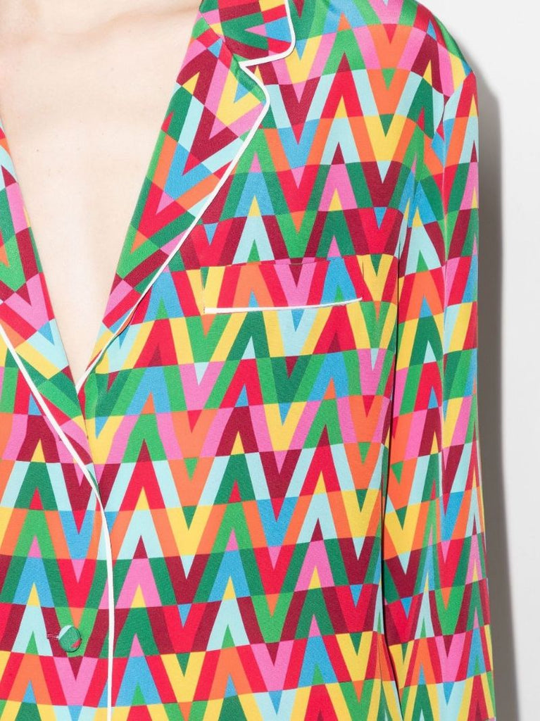 V Optical Print Silk Pyjama Shirt