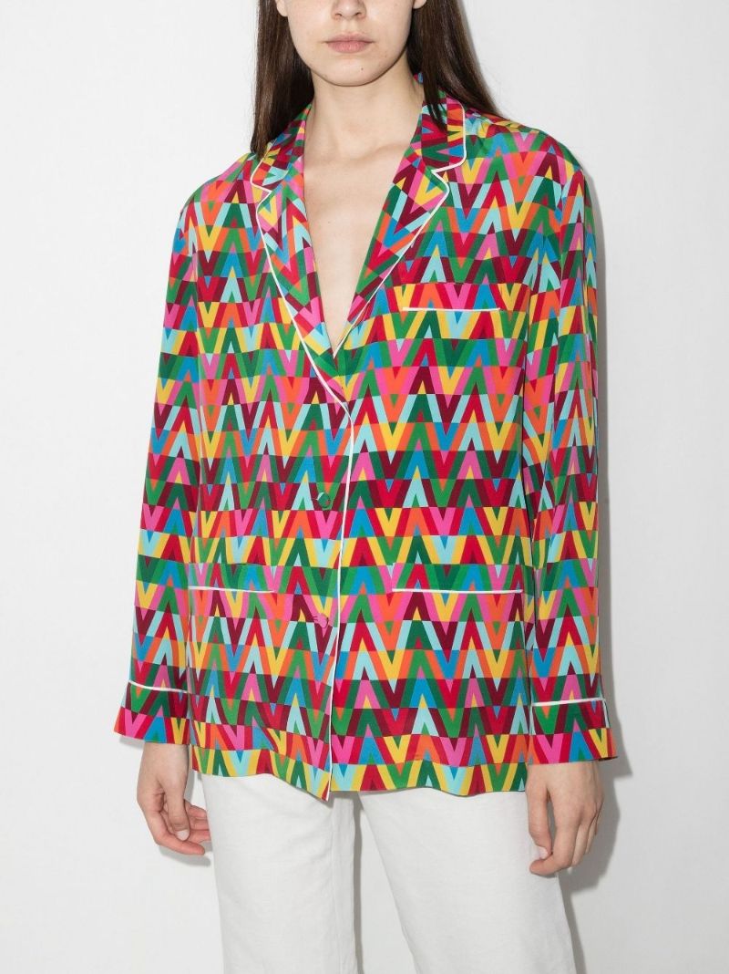 V Optical Print Silk Pyjama Shirt