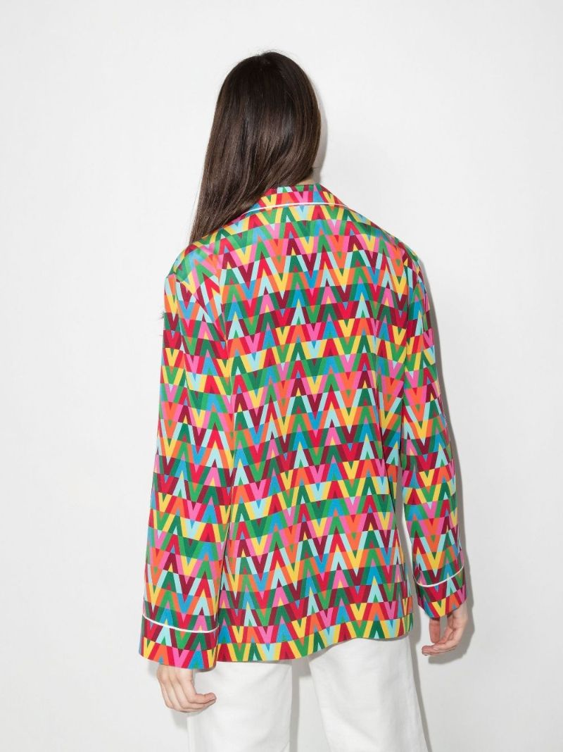 V Optical Print Silk Pyjama Shirt