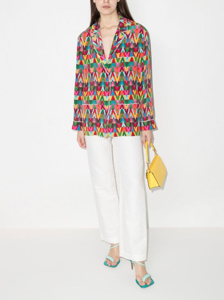 V Optical Print Silk Pyjama Shirt