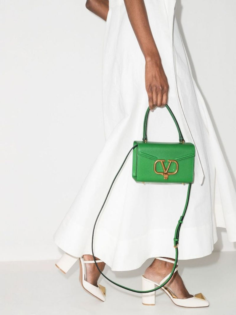 Green Vlogo Leather Box Mini Bag