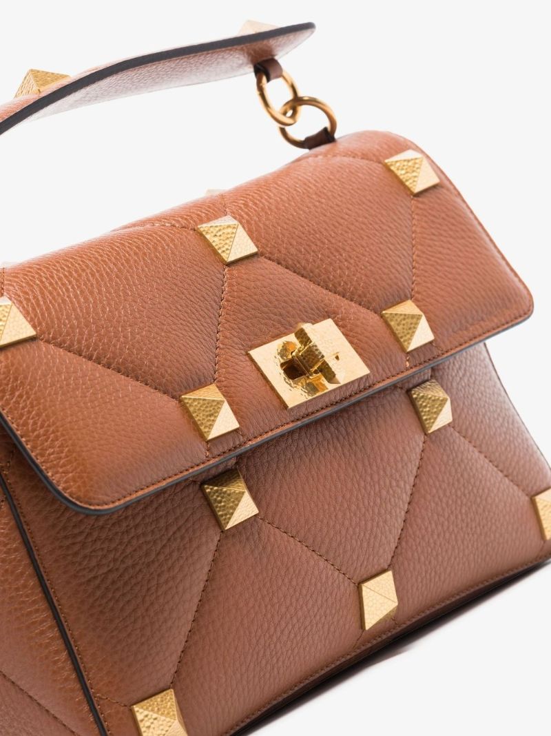 Brown Roman Stud Large Leather Shoulder Bag