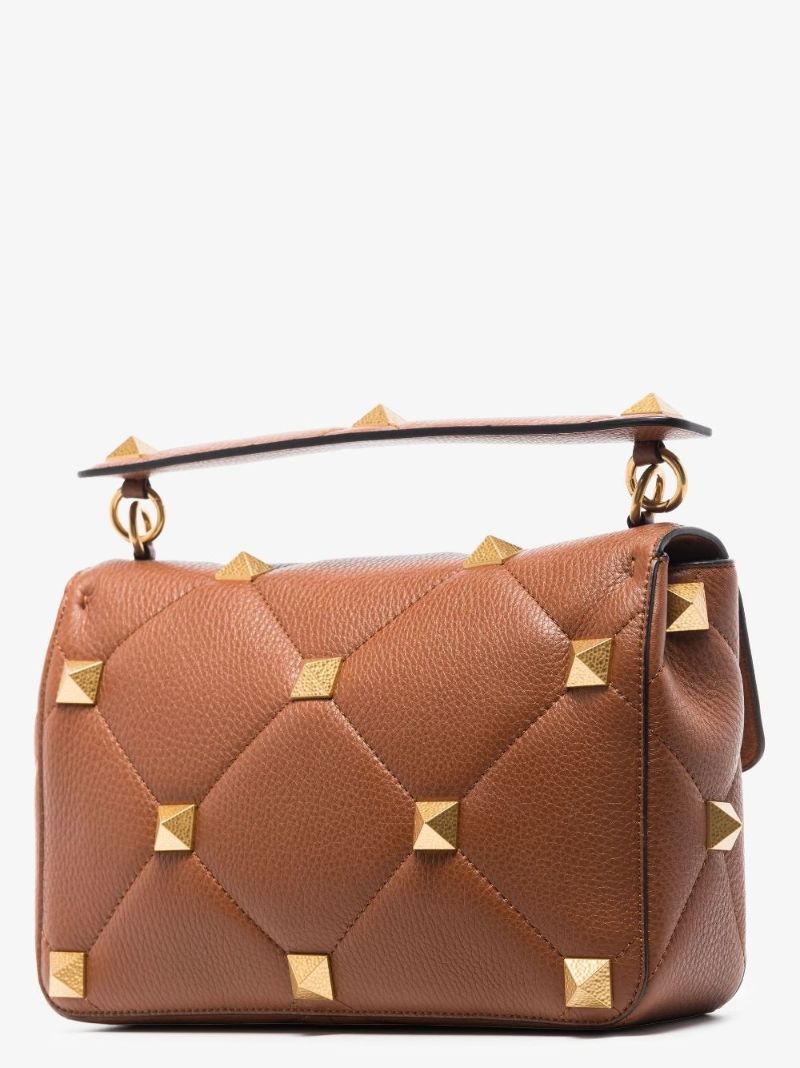 Brown Roman Stud Large Leather Shoulder Bag