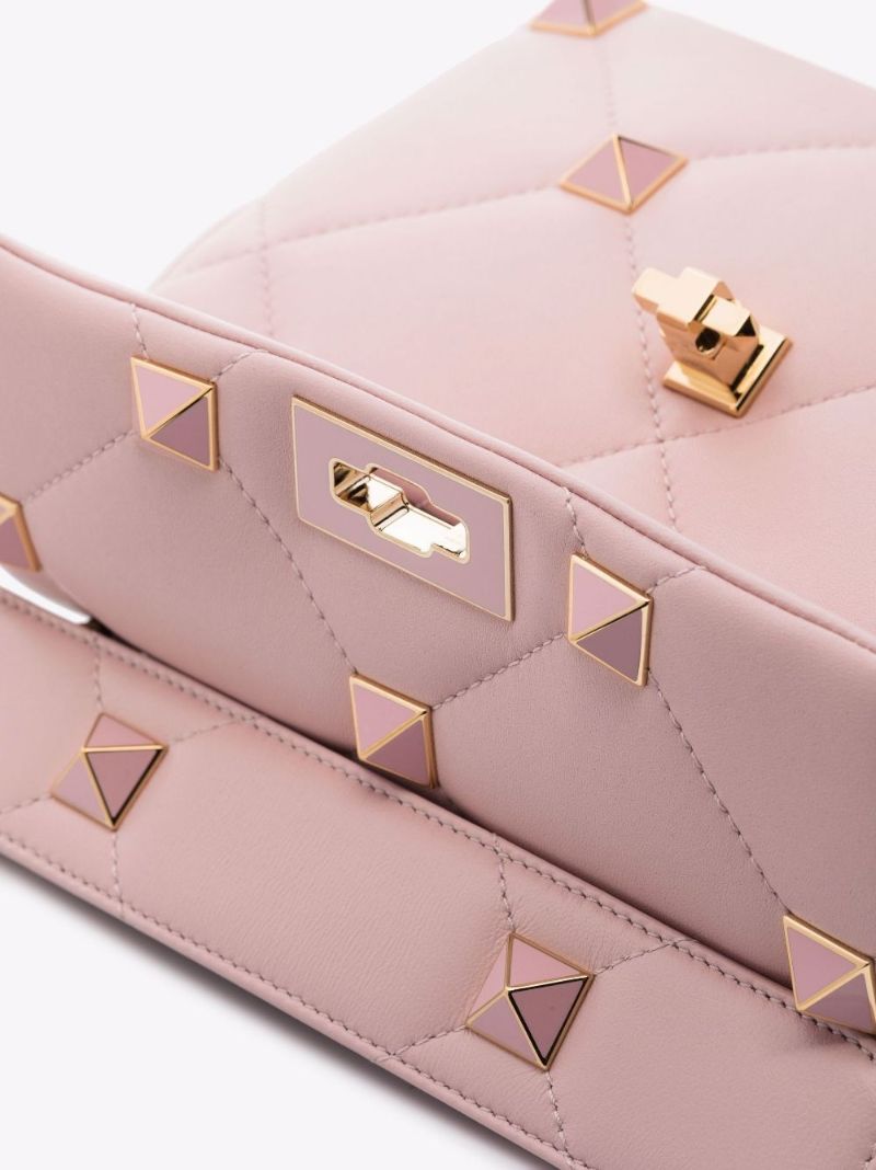 Pink Roman Stud Medium Leather Shoulder Bag