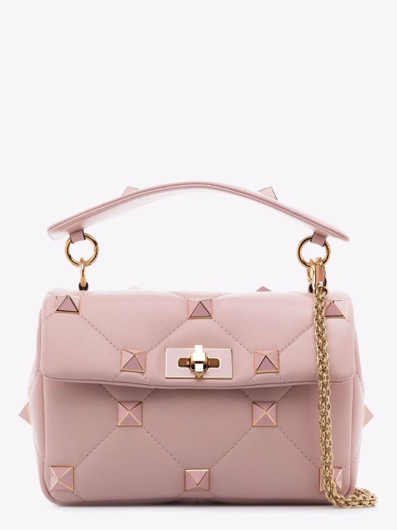 Pink Roman Stud Medium Leather Shoulder Bag