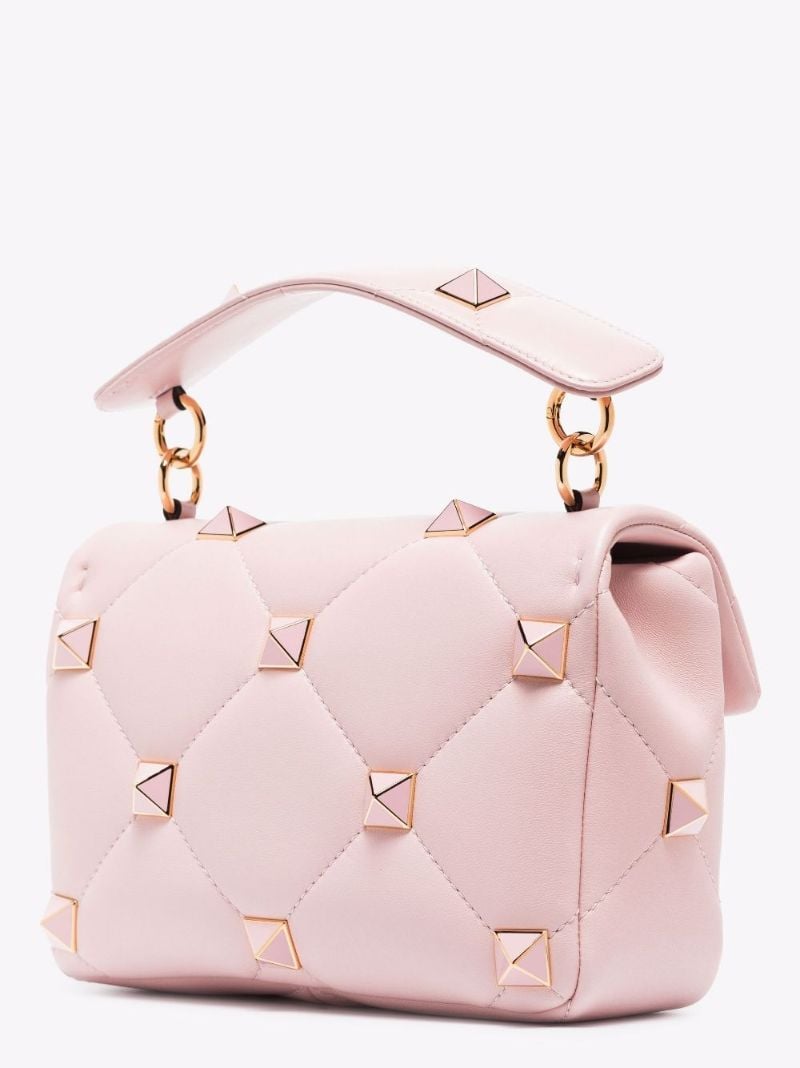 Pink Roman Stud Medium Leather Shoulder Bag