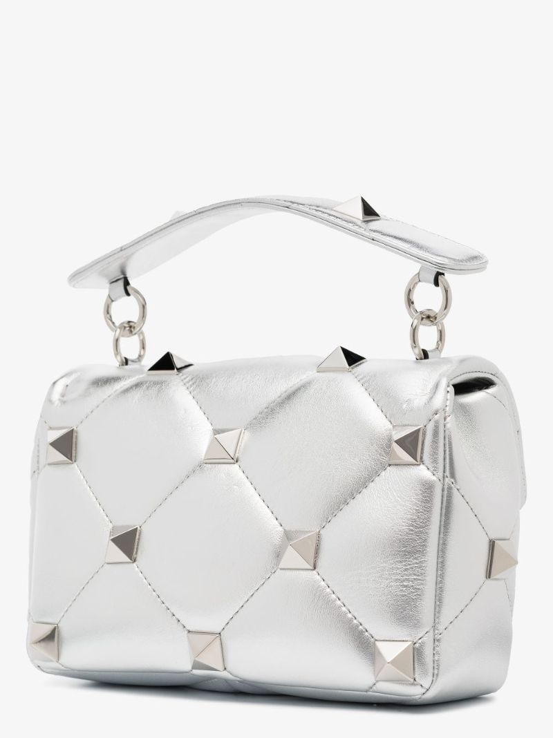 Silver Roman Stud Medium Leather Shoulder Bag