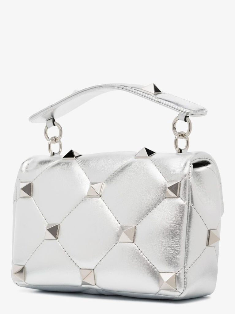 Silver Roman Stud Medium Leather Shoulder Bag