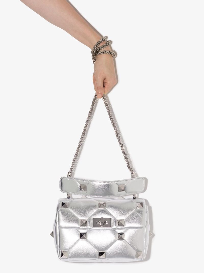 Silver Roman Stud Medium Leather Shoulder Bag
