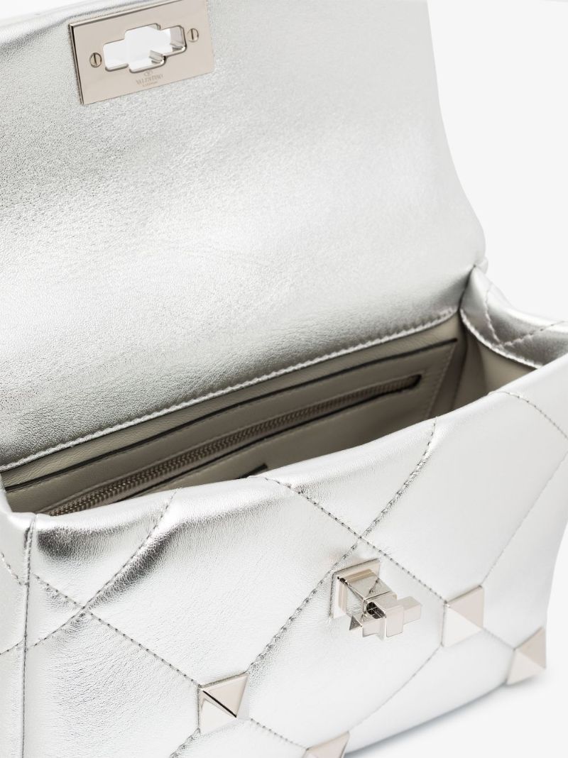 Silver Roman Stud Medium Leather Shoulder Bag