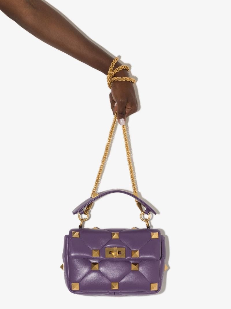 Purple Roman Stud Medium Leather Shoulder Bag