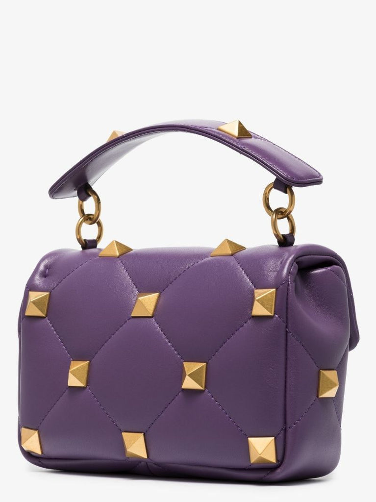 Purple Roman Stud Medium Leather Shoulder Bag
