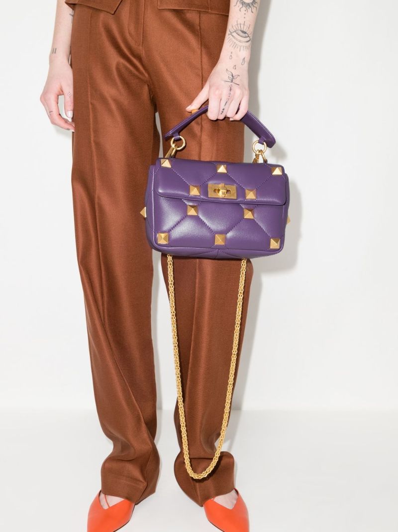 Purple Roman Stud Medium Leather Shoulder Bag
