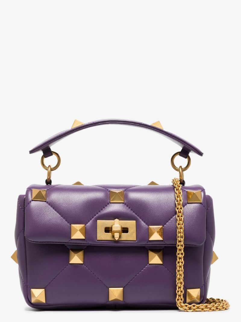 Purple Roman Stud Medium Leather Shoulder Bag