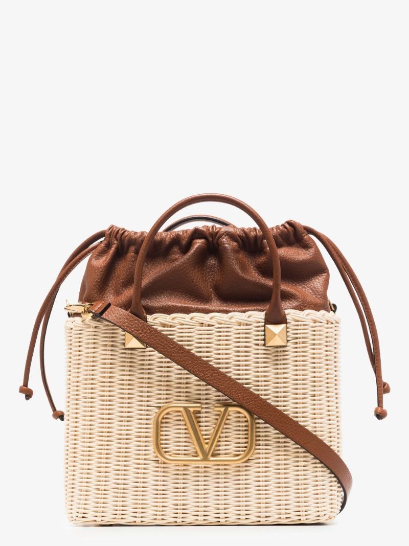 Neutral Vlogo Small Raffia Basket Tote Bag