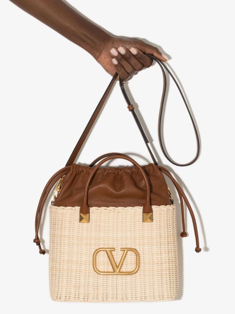 Neutral Vlogo Small Raffia Basket Tote Bag