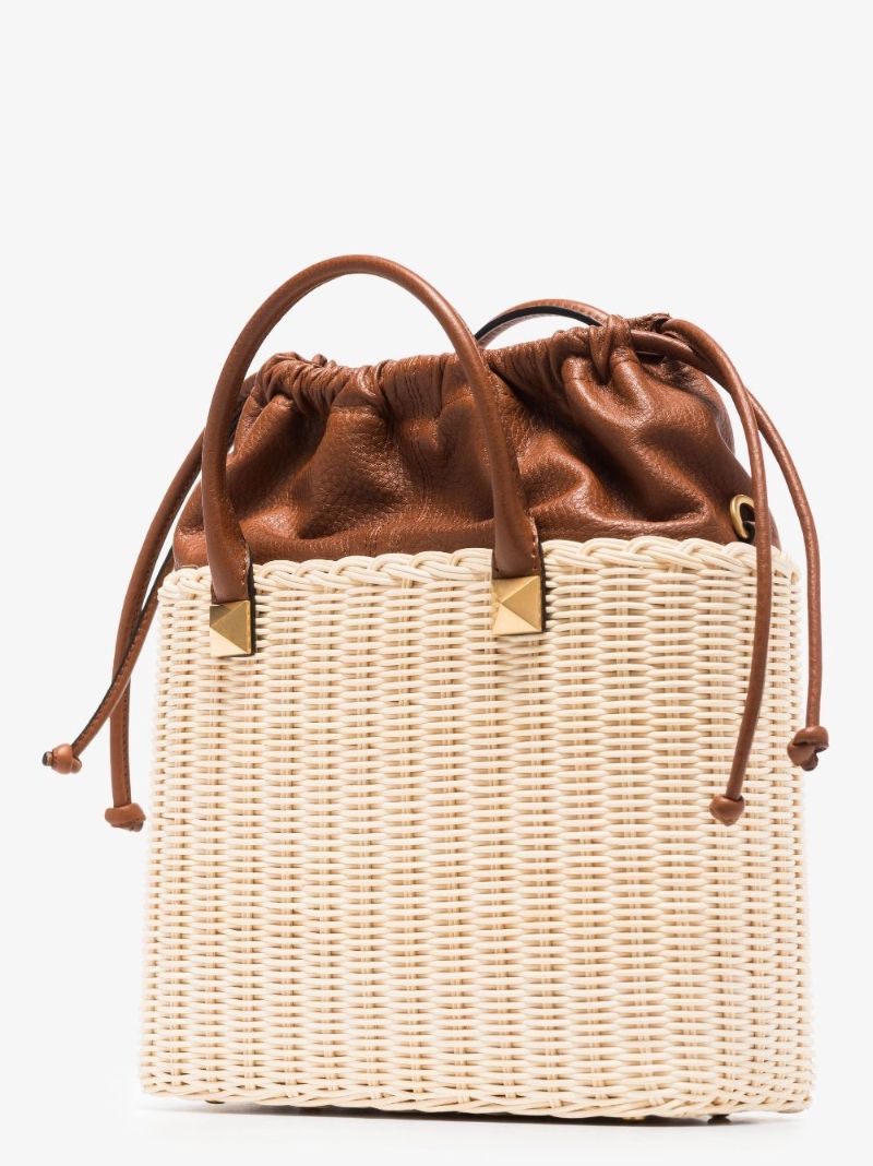 Neutral Vlogo Small Raffia Basket Tote Bag
