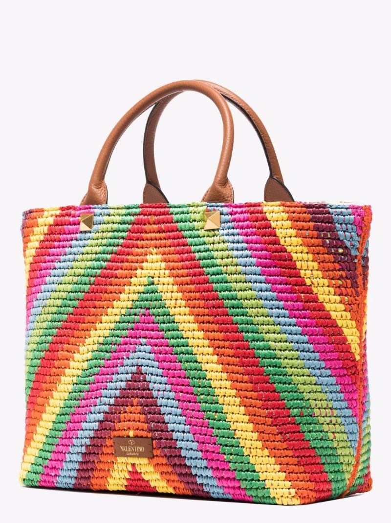 Multicoloured Summer Chevron Raffia Tote Bag