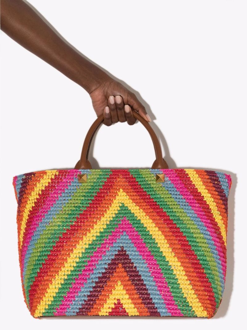 Multicoloured Summer Chevron Raffia Tote Bag