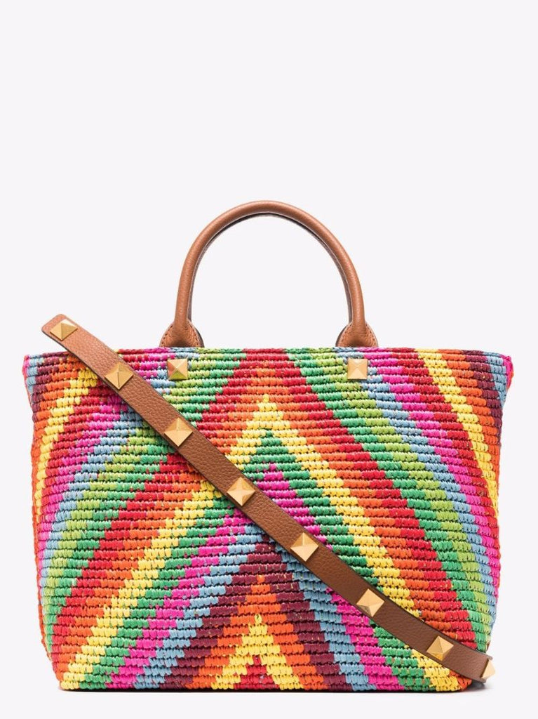 Multicoloured Summer Chevron Raffia Tote Bag