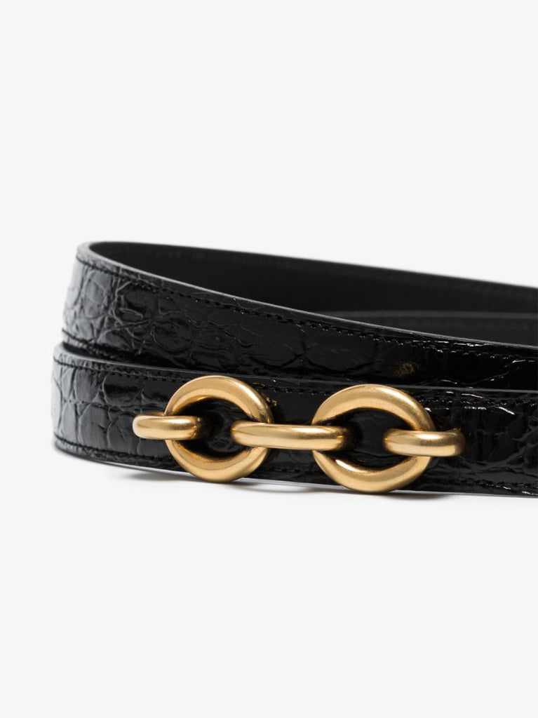 Black Maillon Mock Croc Leather Belt