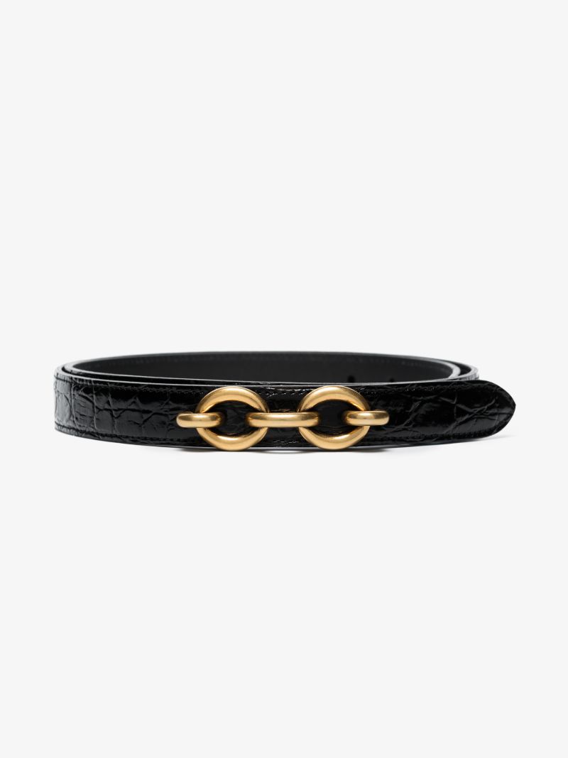 Black Maillon Mock Croc Leather Belt