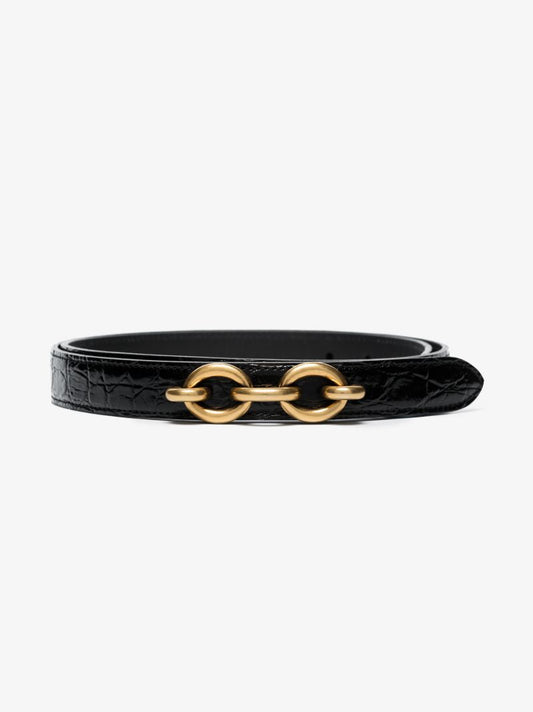 Black Maillon Mock Croc Leather Belt