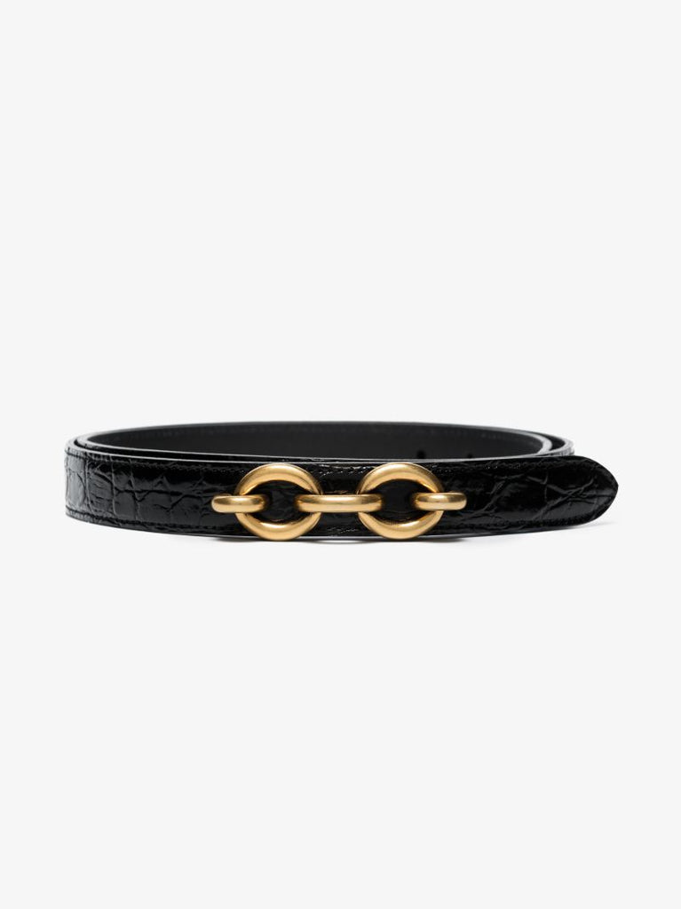 Black Maillon Mock Croc Leather Belt