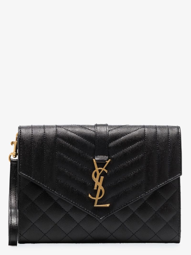 Black Envelope Leather Clutch Bag