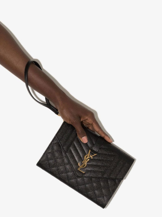 Black Envelope Leather Clutch Bag